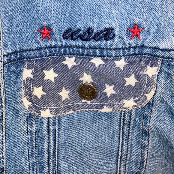 🇺🇸 Vintage Solutions! blue denim vest /USA & stars embroidered - Picture 3 of 6